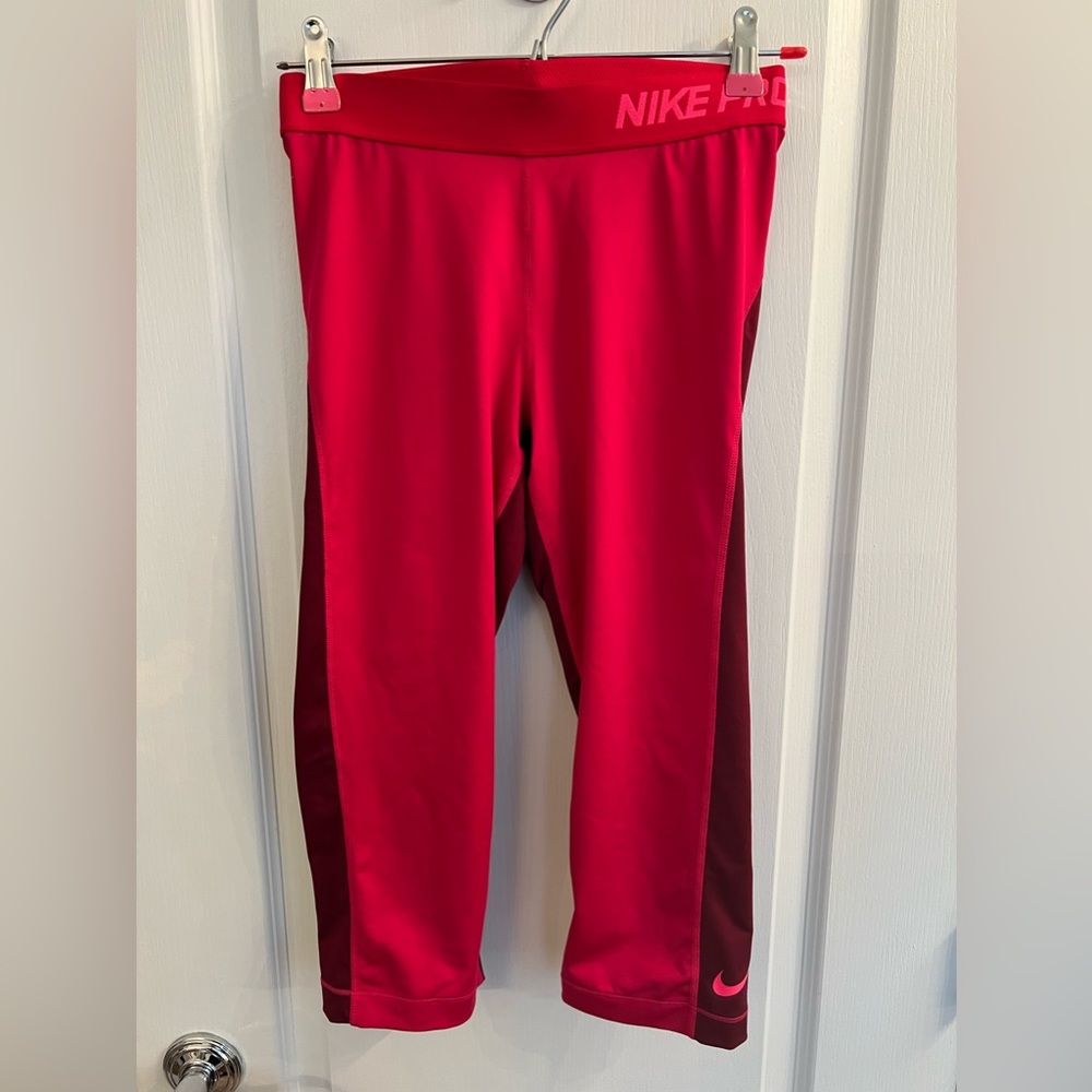Womens Nike Pro Dri Fit Pink Tights Running Yoga Size Medium M / 18 Inch Inseam
